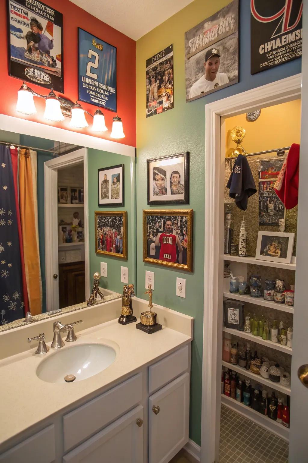 Theme-based decor that personalizes the bathroom and reflects the teen's interests.