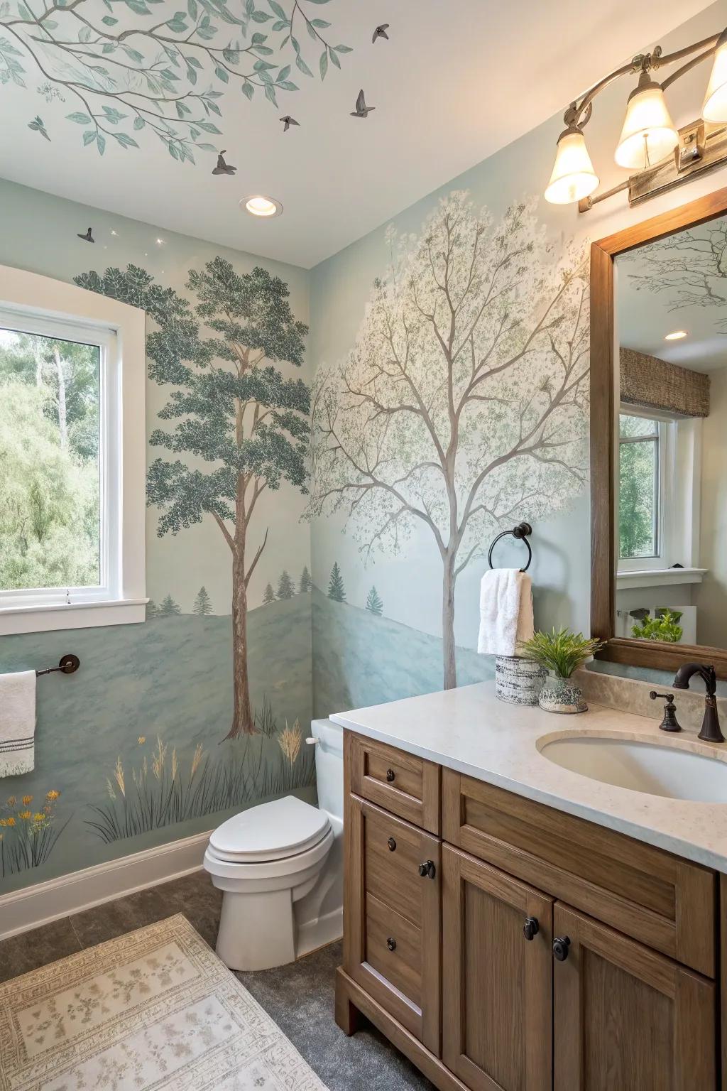 Nature scene decals turn your bathroom into a tranquil retreat.