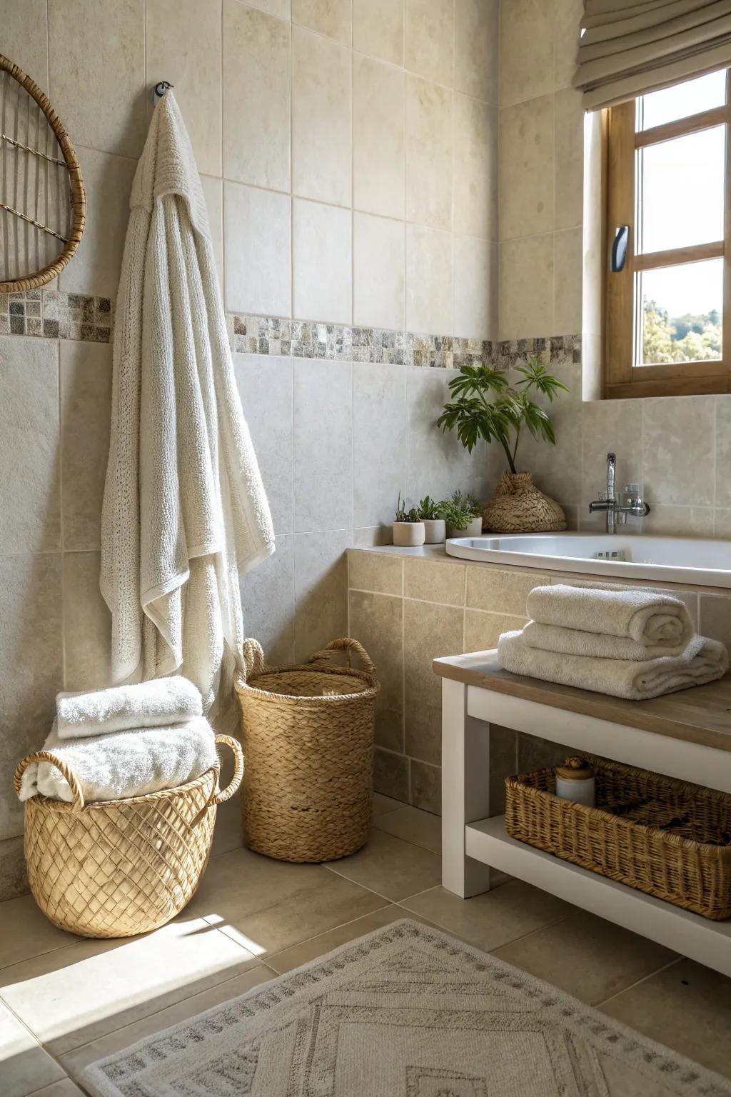 A serene bathroom showcasing the beauty of neutral colors.