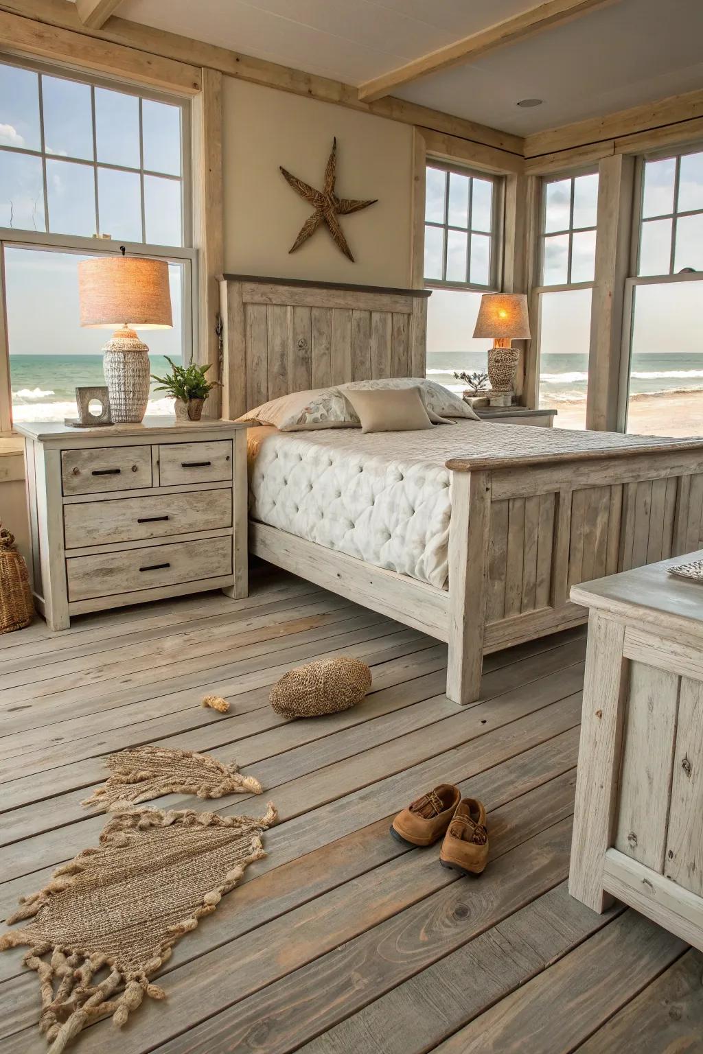 Weathered wood elements add rustic charm and authenticity.