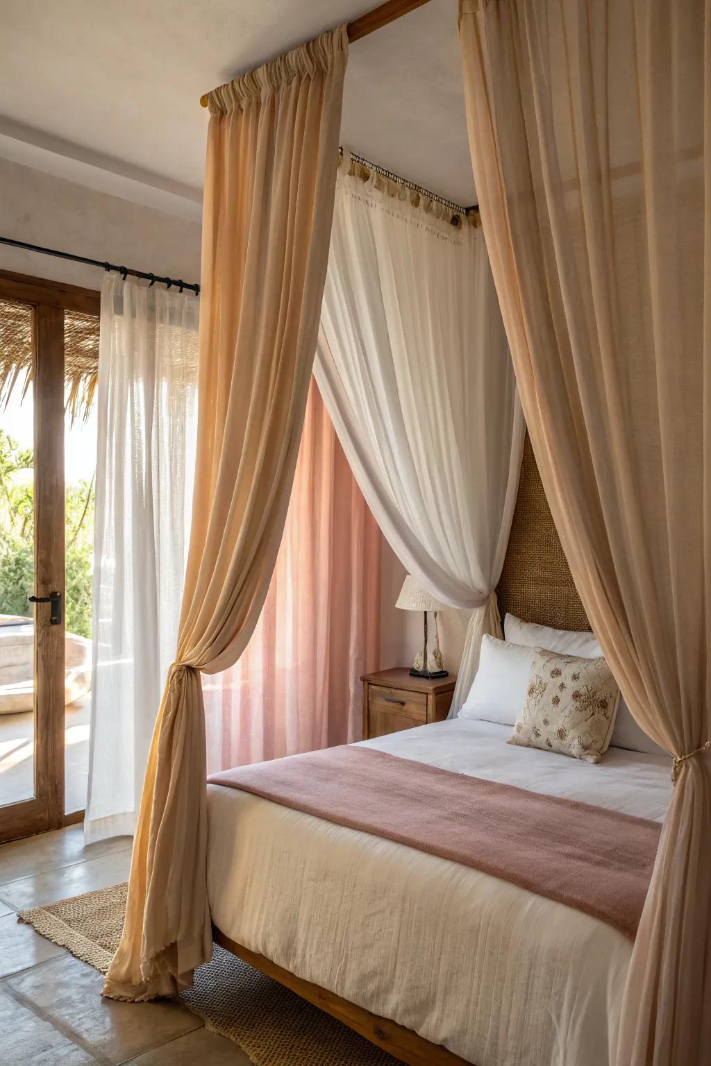 An intimate bedroom with a versatile curtain backdrop.