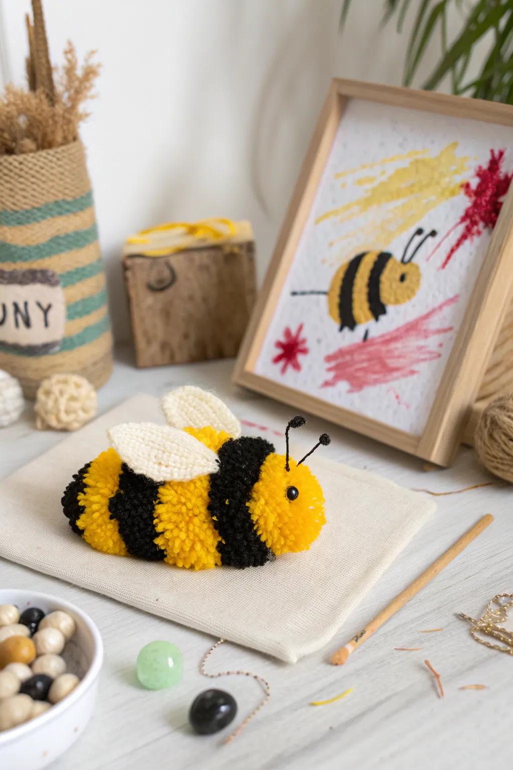 Bring the buzz to life with pom-pom painted bees! A fun and vibrant craft idea for little hands.