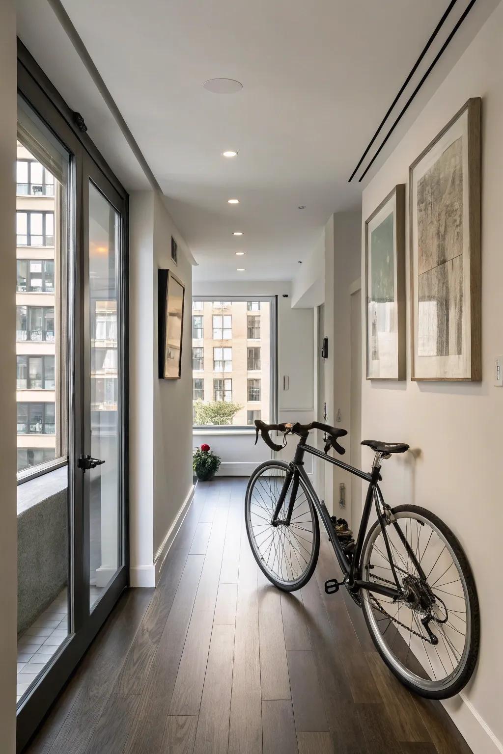 Turn your bike into a decorative hallway display.