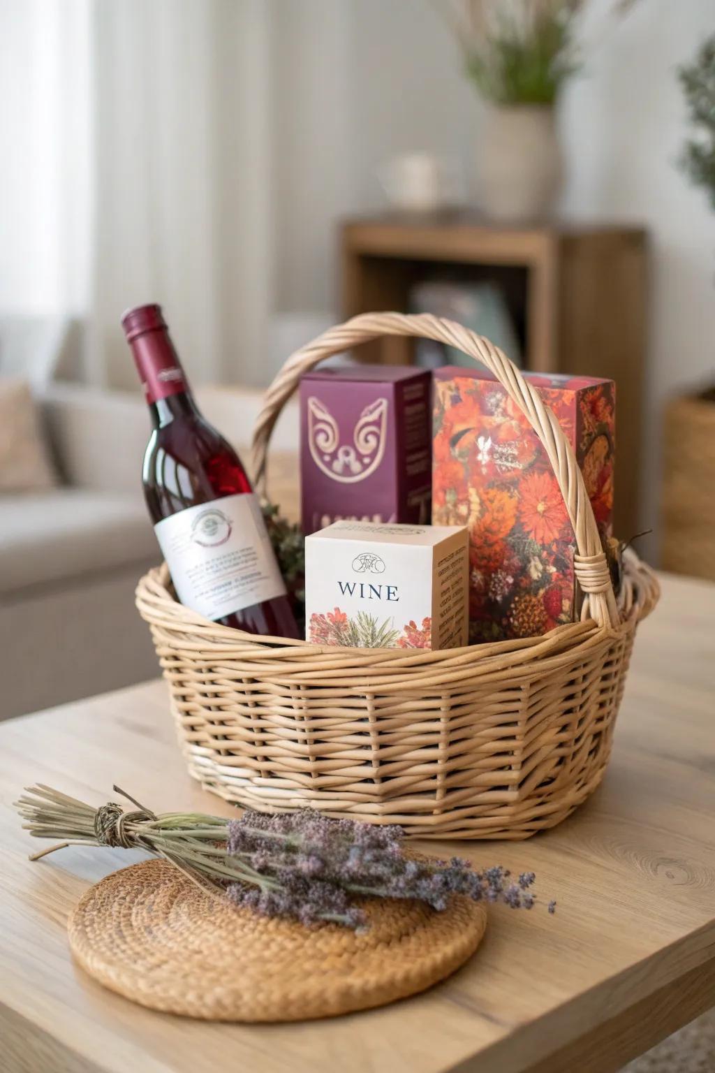 Sip and Celebrate: Elevate your best friend's birthday with a curated selection of their favorite drinks, beautifully presented in a minimalist yet striking basket.