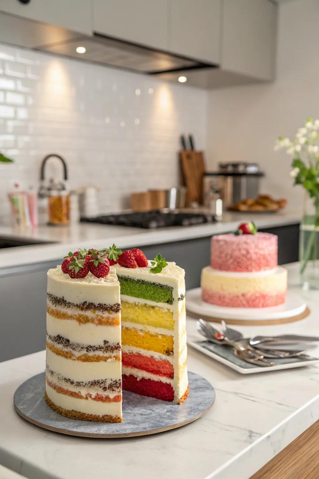 A vertical layer cake, showcasing a unique and creative design.