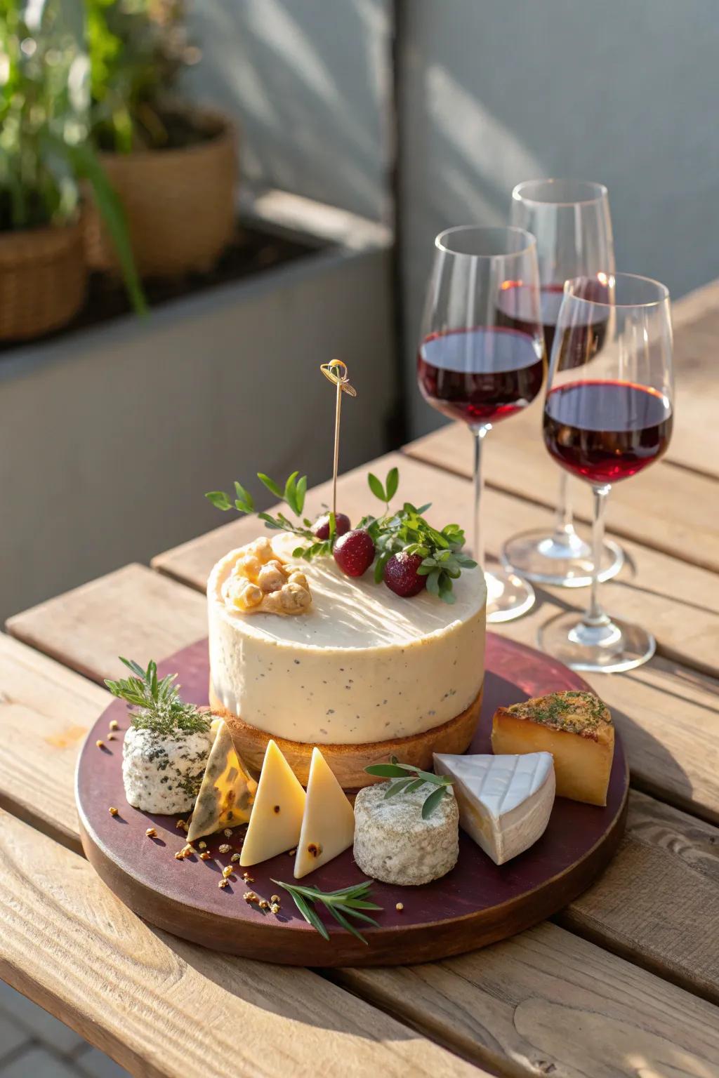 A sophisticated celebration: Wine and Cheese Pairing Cake for the discerning wine lover's birthday bash.