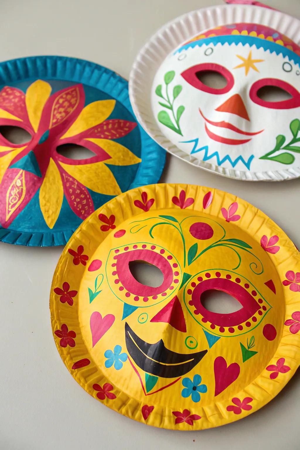 Whimsical paper plate masks ready to inspire imaginative play.