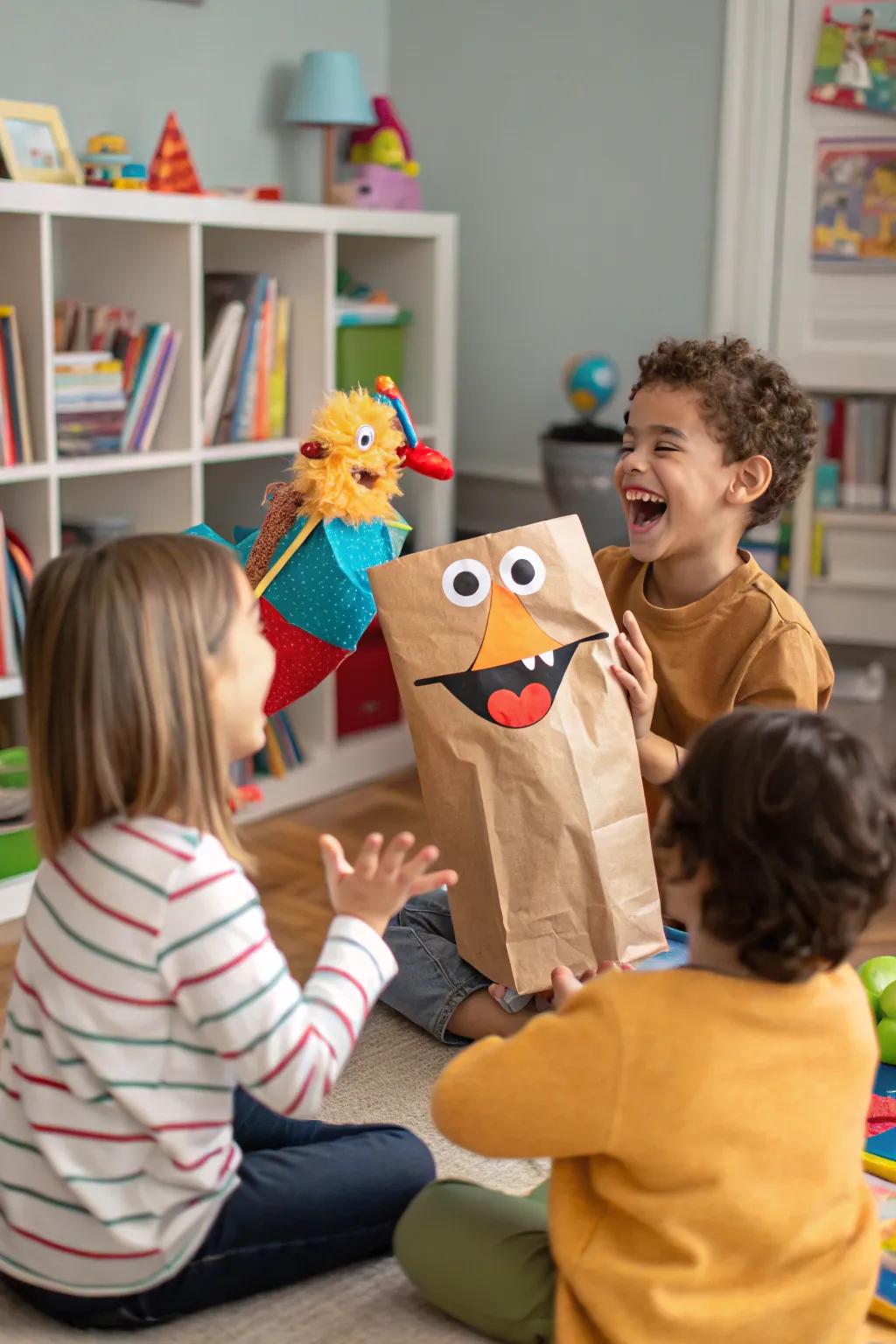 Bring characters to life with paper bag puppets.