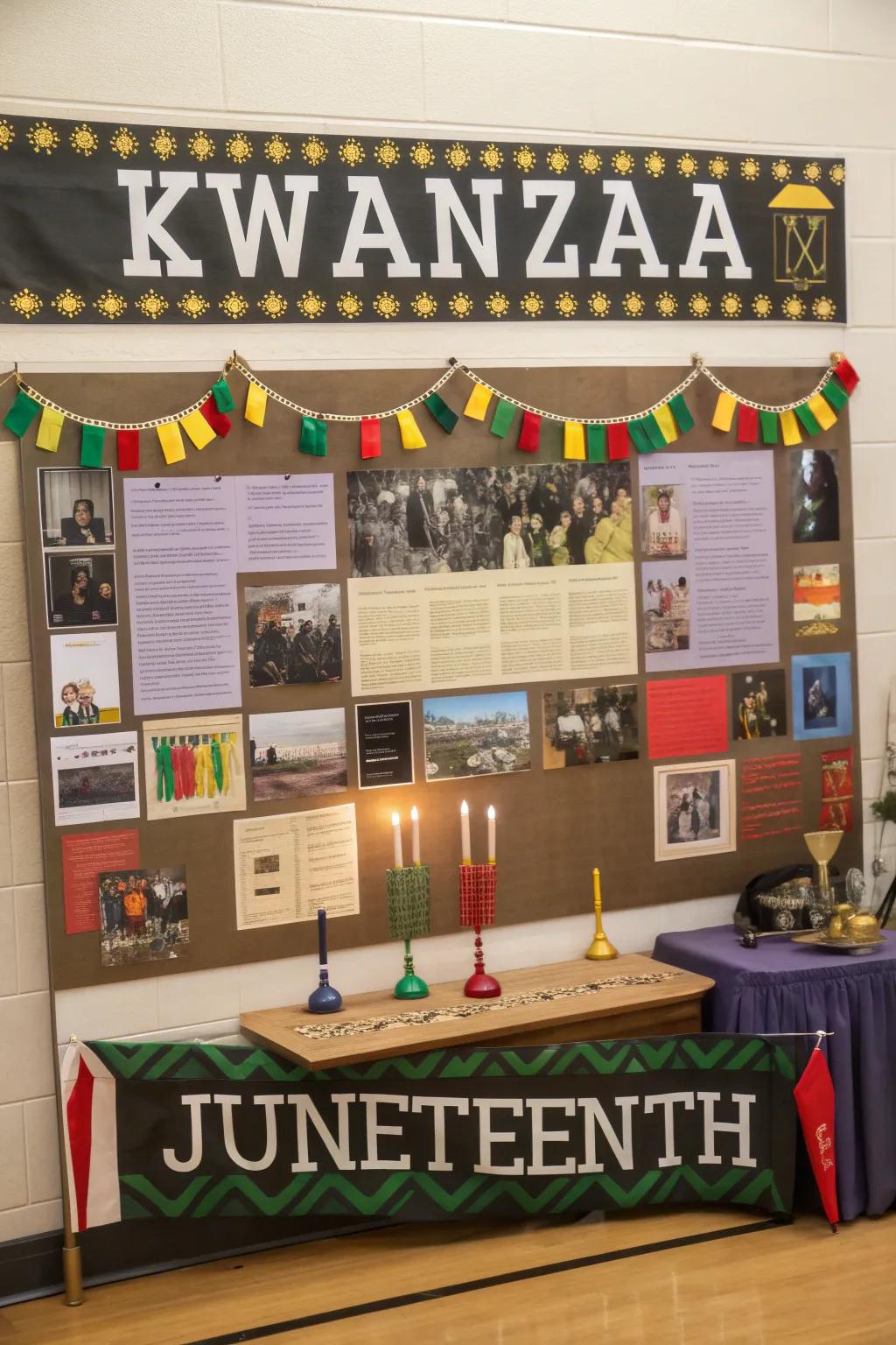 Celebrating cultural traditions like Kwanzaa and Juneteenth with vibrant displays.