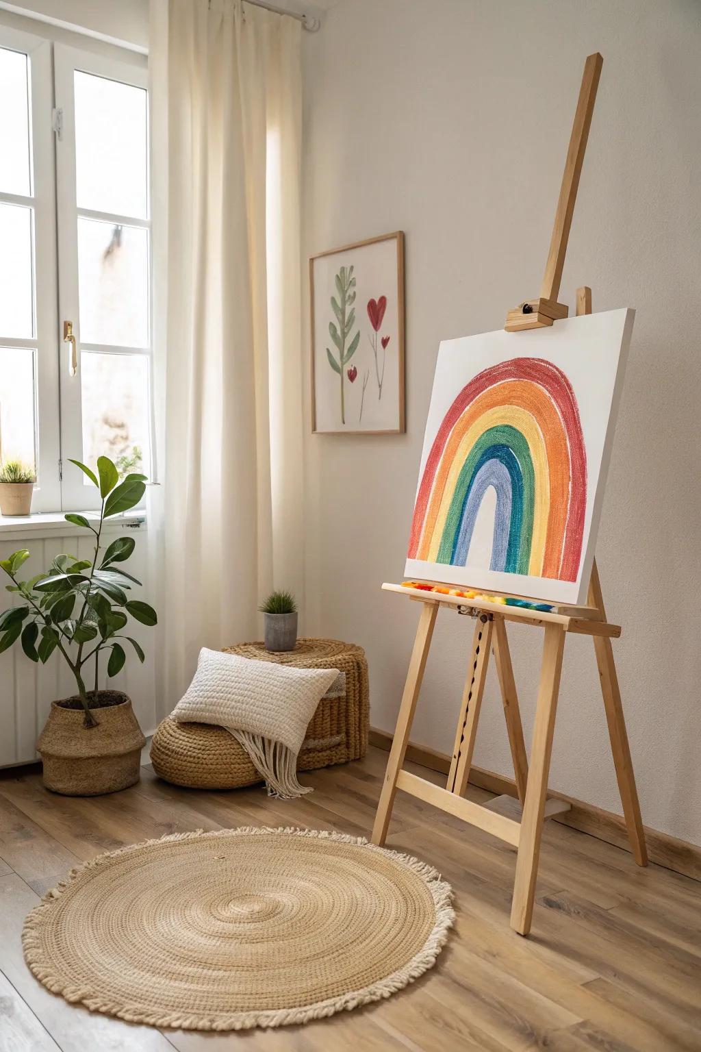 Embrace the serene beauty of a rainbow on canvas—a masterpiece that celebrates the vibrant promise of clear skies.