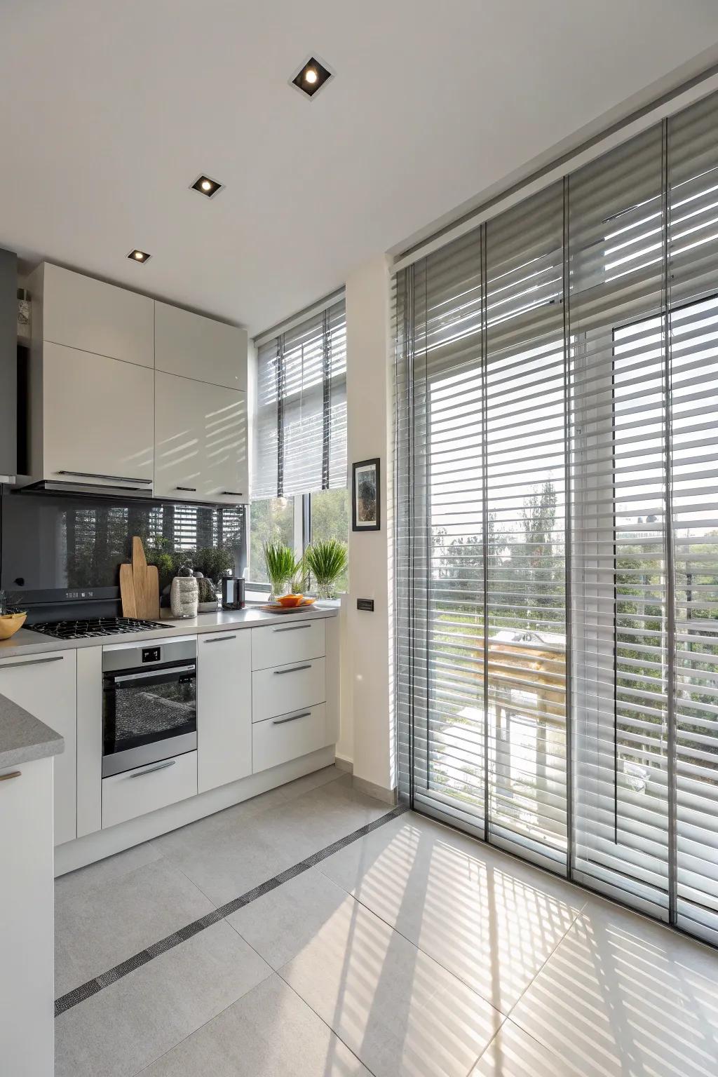 Achieve industrial chic with aluminum blinds.