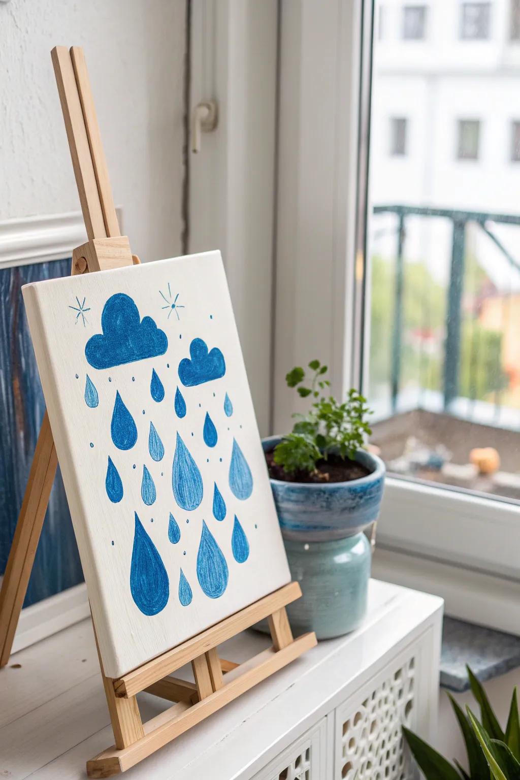 Embrace the serenity of a rainy day with this minimalist blue masterpiece.