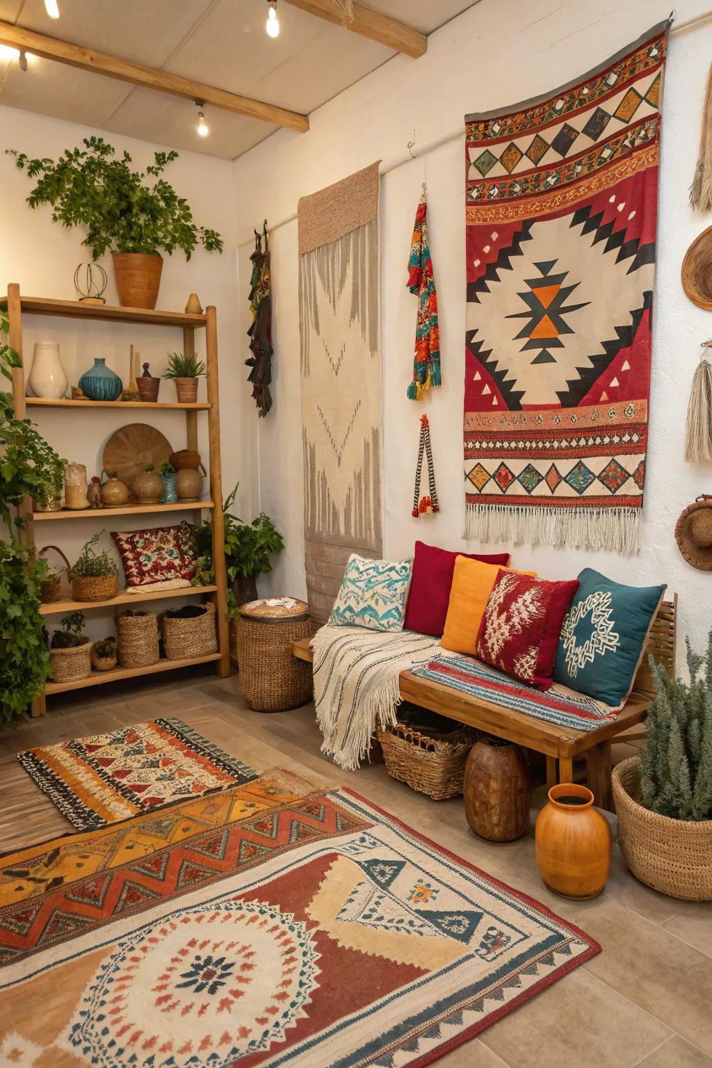 Southwestern influences enrich the boho aesthetic.