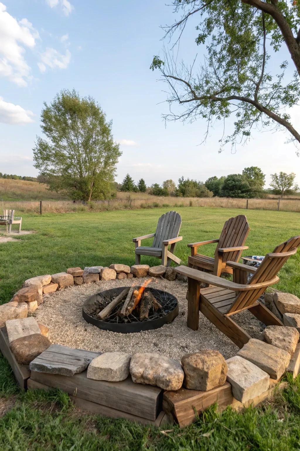 A DIY fire pit serves as the heart of the bonfire gathering.