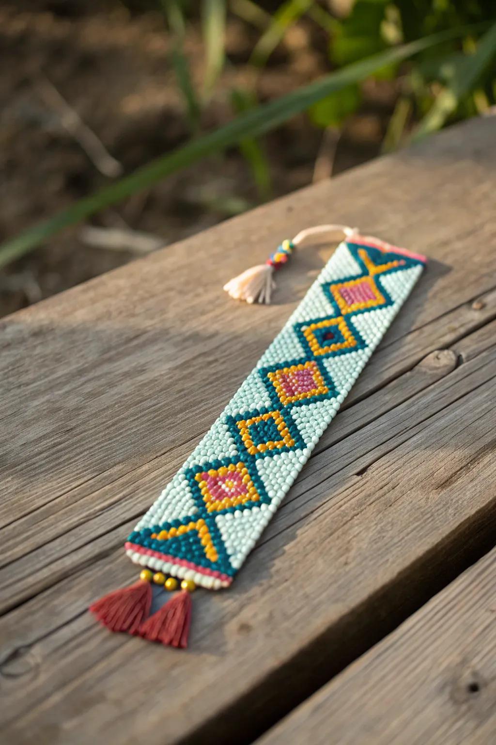Elevate your reading experience with a splash of nostalgic creativity. 🌿✨ #PerlerBeadBookmark #ScandiBoho