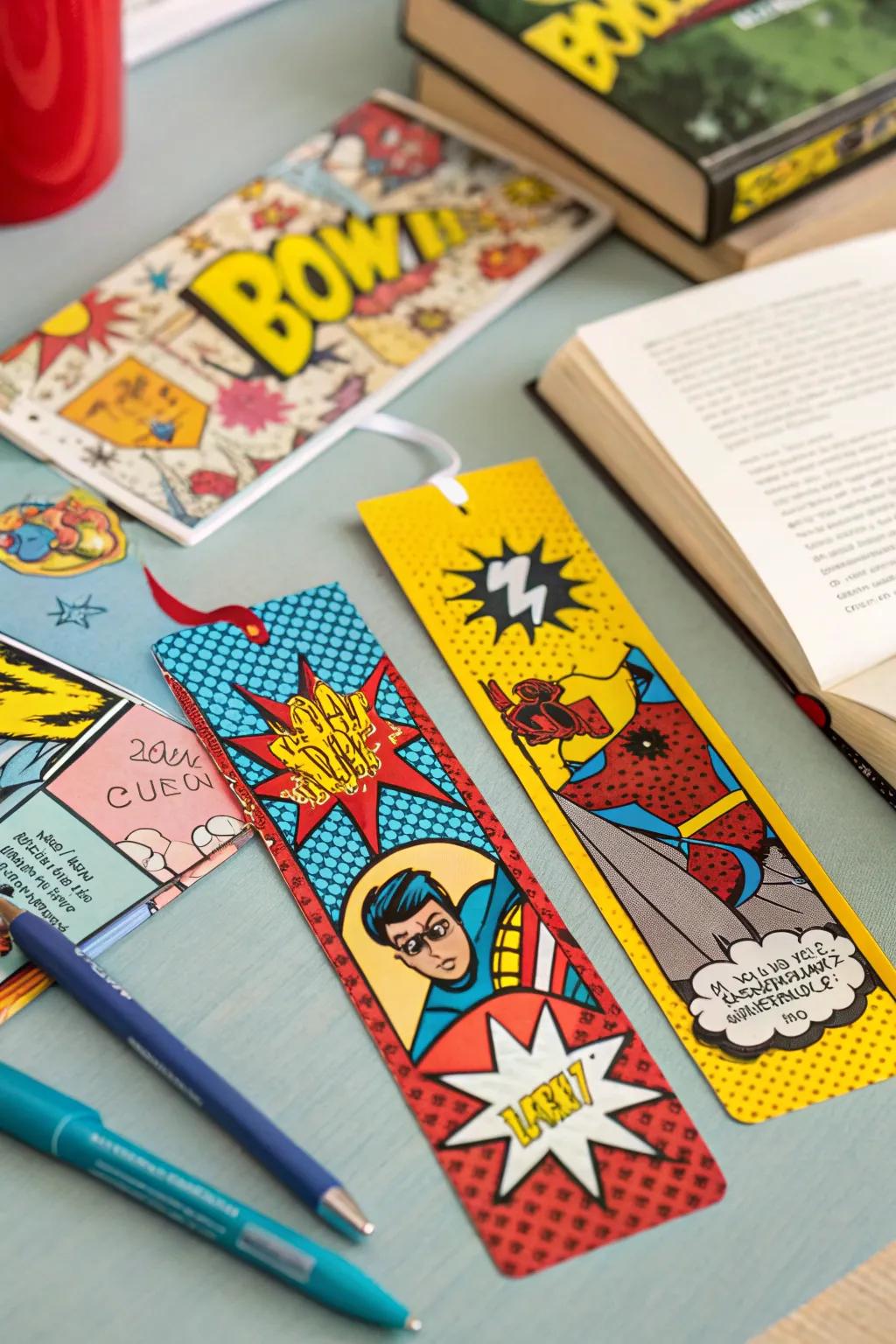 Comic book style adds vibrant energy to your bookmarks.