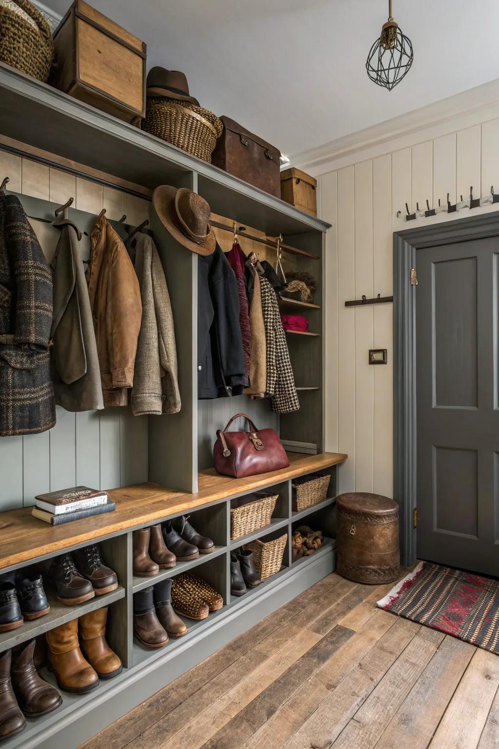 A mix of textures brings depth and warmth to the boot room.