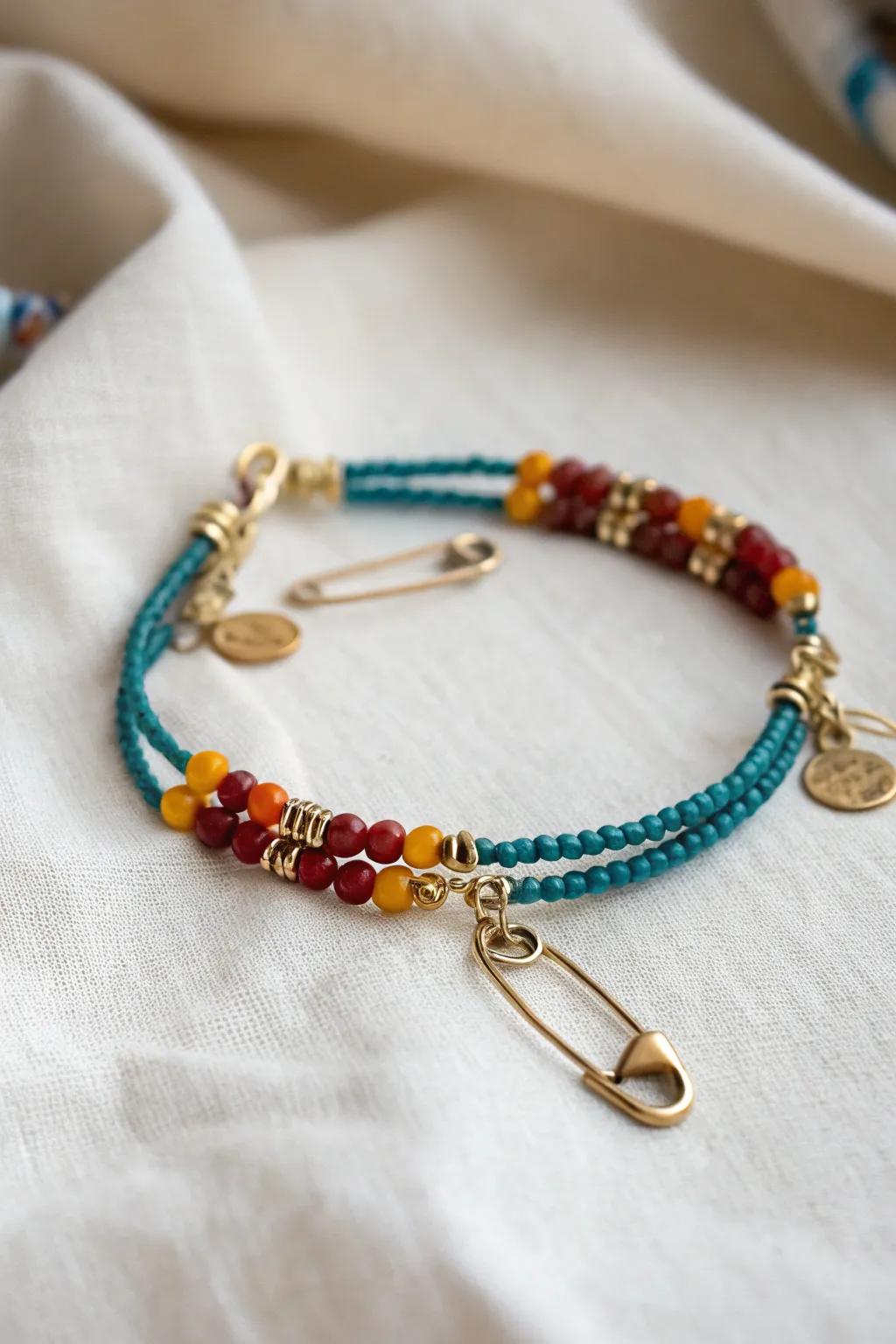 Craft your own unique style with a beaded safety pin bracelet – where simplicity meets bold expression.