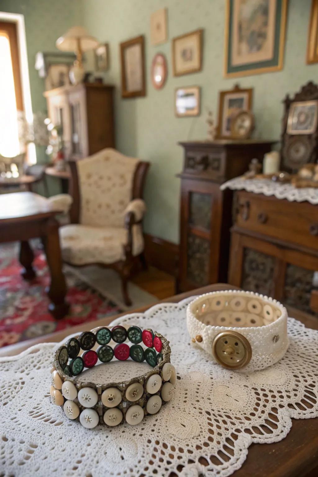 Unique vintage button bracelets with history.