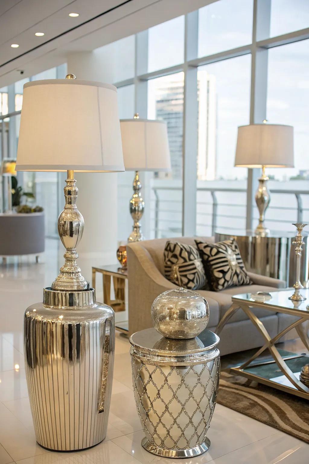 Metallic furniture adds a glamorous shine to any space.