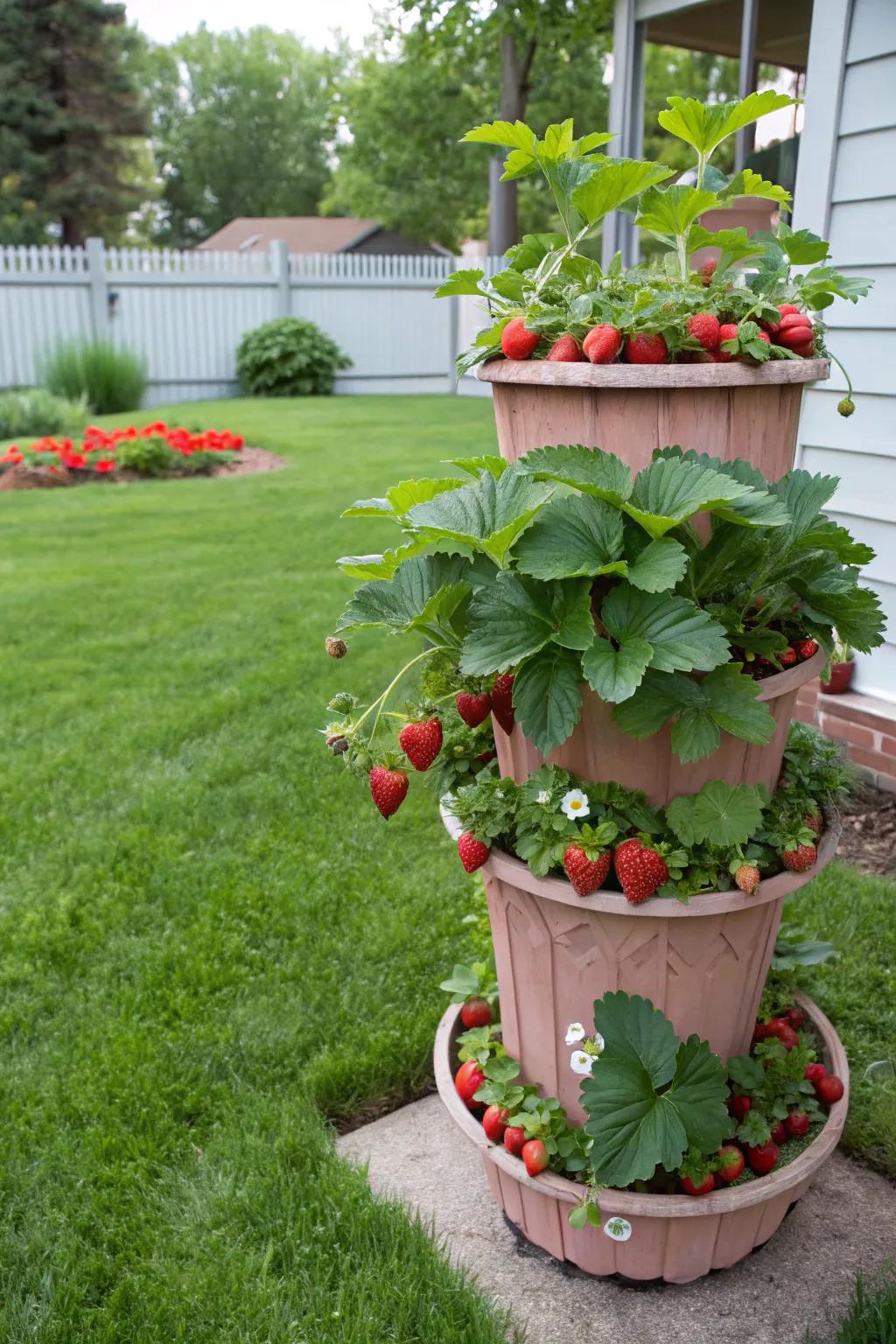 An upcycled planter adds color and functionality to a small backyard.