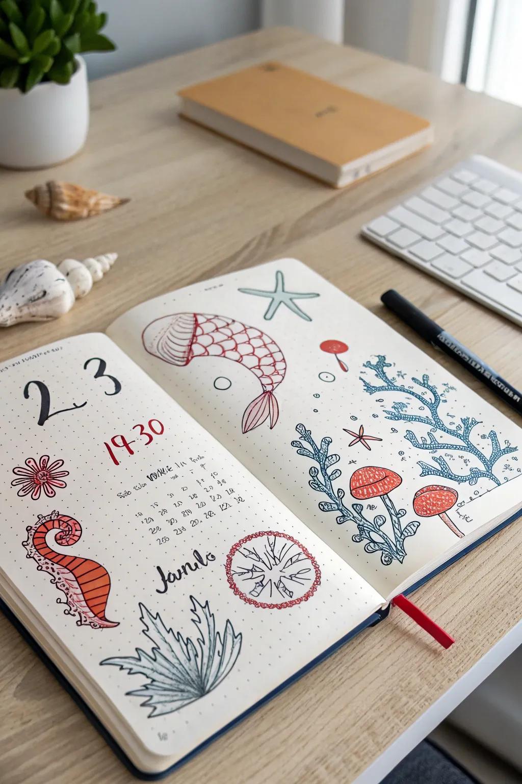 Dive into creativity with ocean-themed countdown doodles—where simplicity meets artistry in your bullet journal!