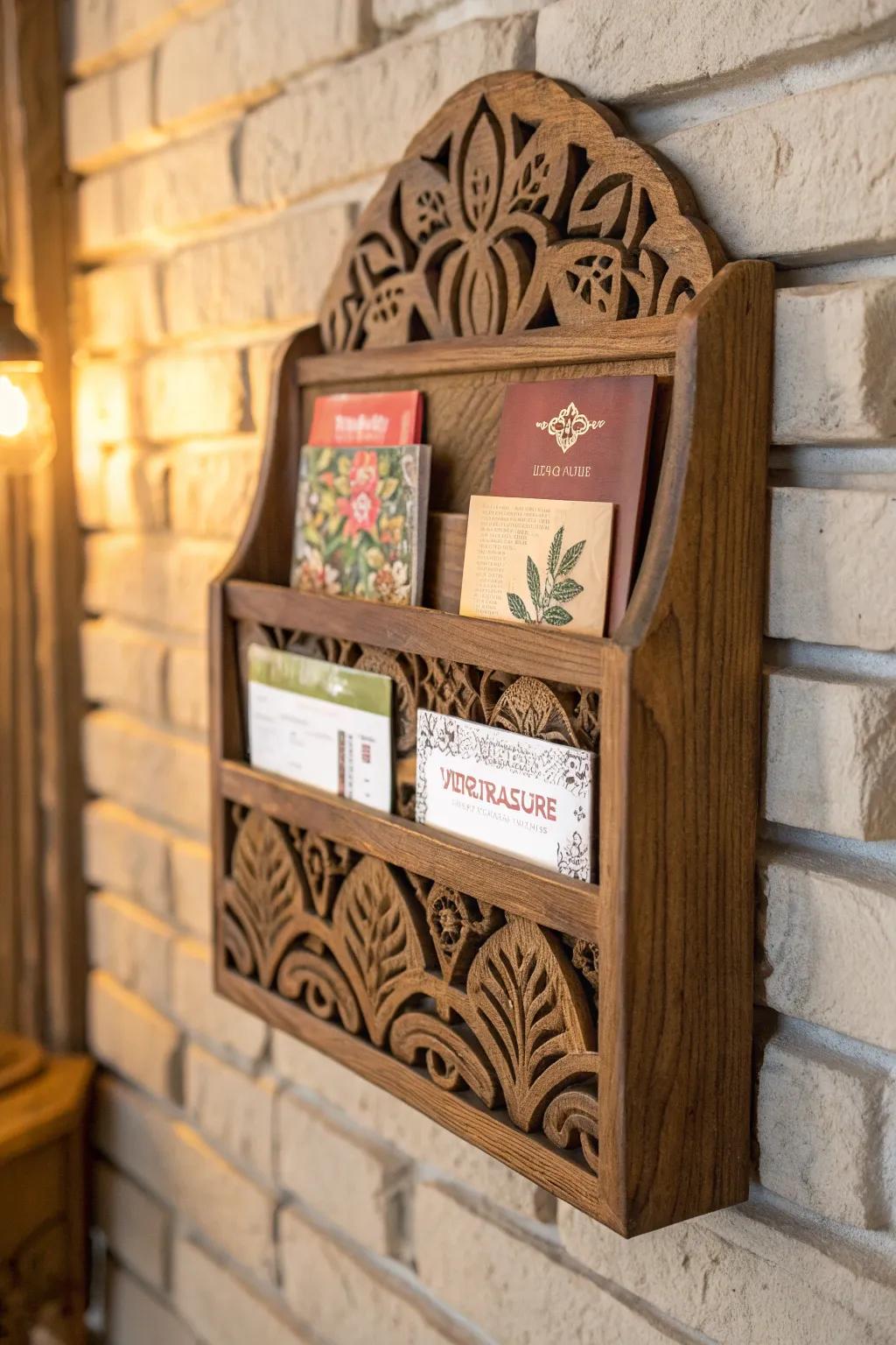 Elevate your space and creativity with this handcrafted hanging wall pocket for business cards.
