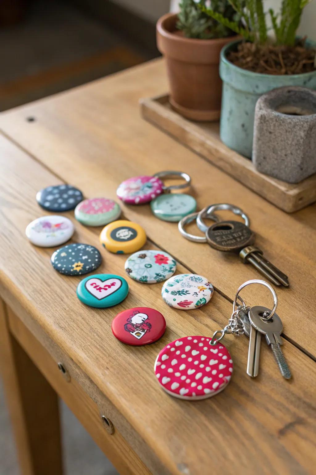 Never lose your keys again with personalized button keyrings.