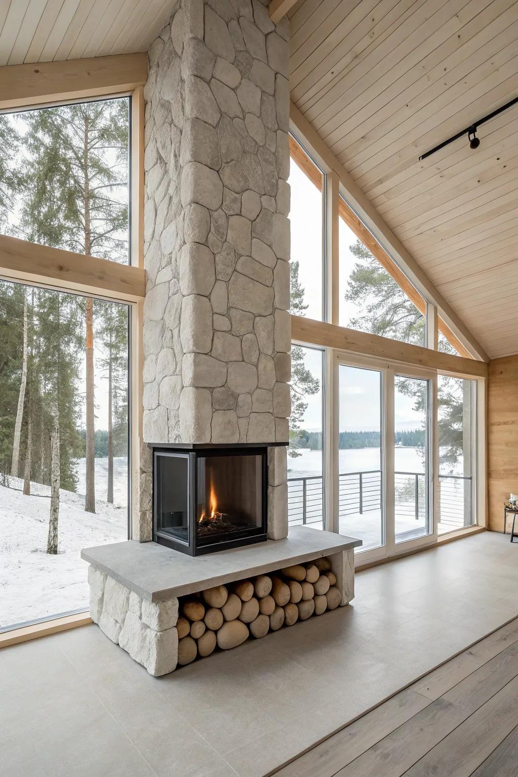 A minimalist fireplace that stands out with its sleek design.