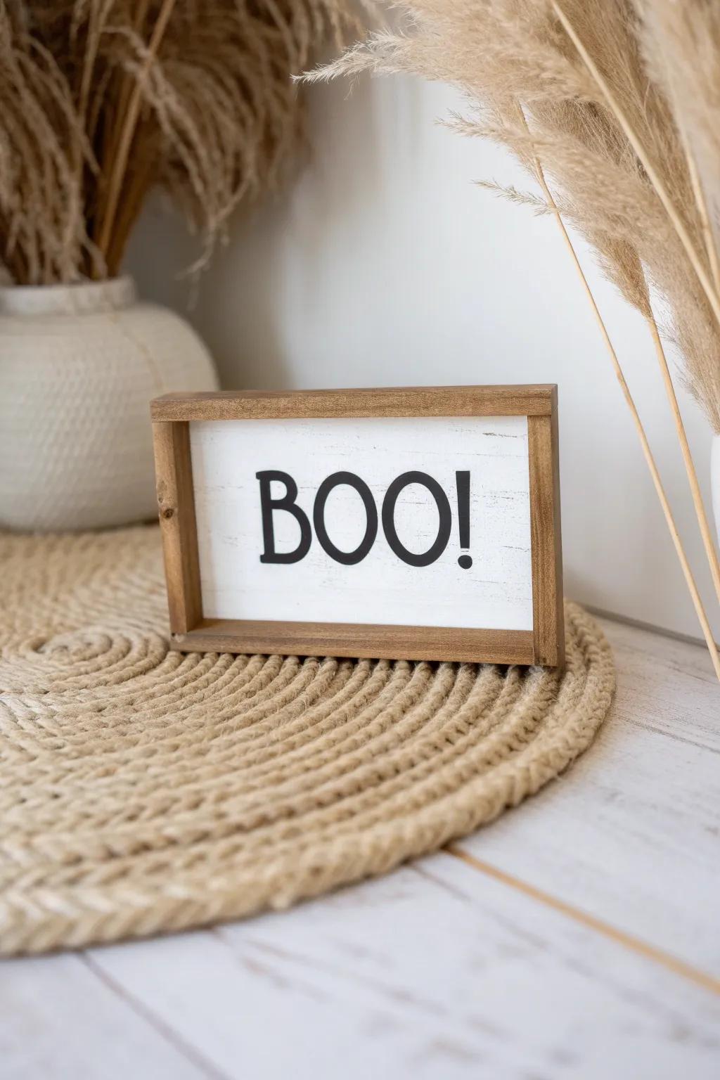 Embrace the elegance of minimalism this Halloween with a striking candy sign that speaks volumes.
