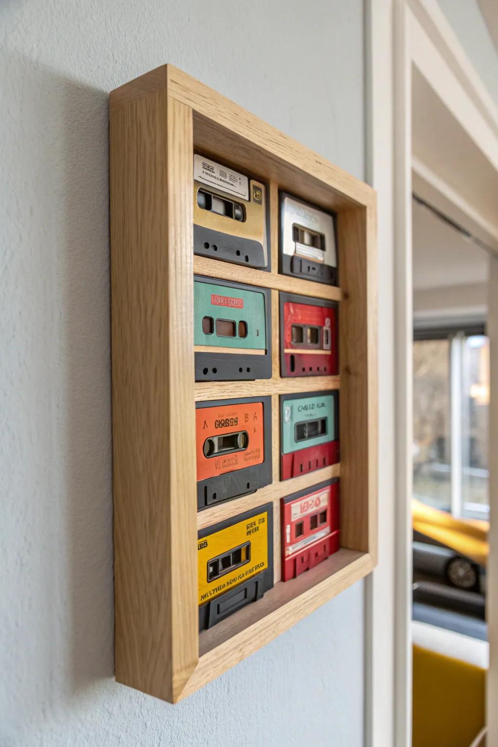 Transform your cassette collection into a stunning gallery with minimalist shadow boxes.