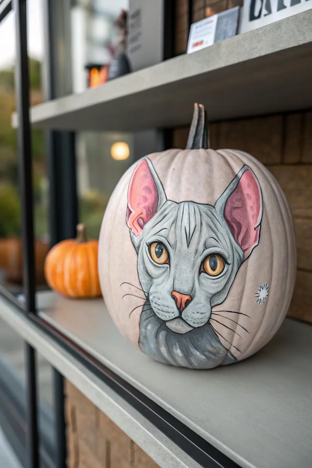 A Sphynx cat pumpkin full of mystery and charm.