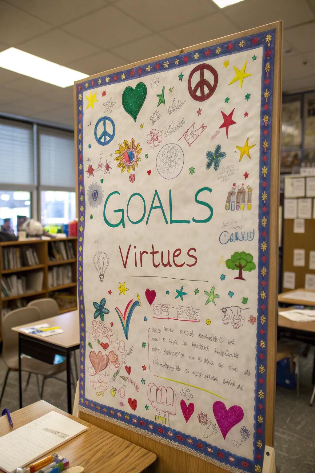 A Virtuous Goals bulletin board promoting personal and spiritual growth.