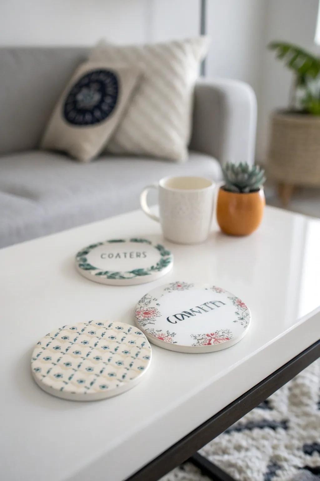 Typography coasters express your personal style.