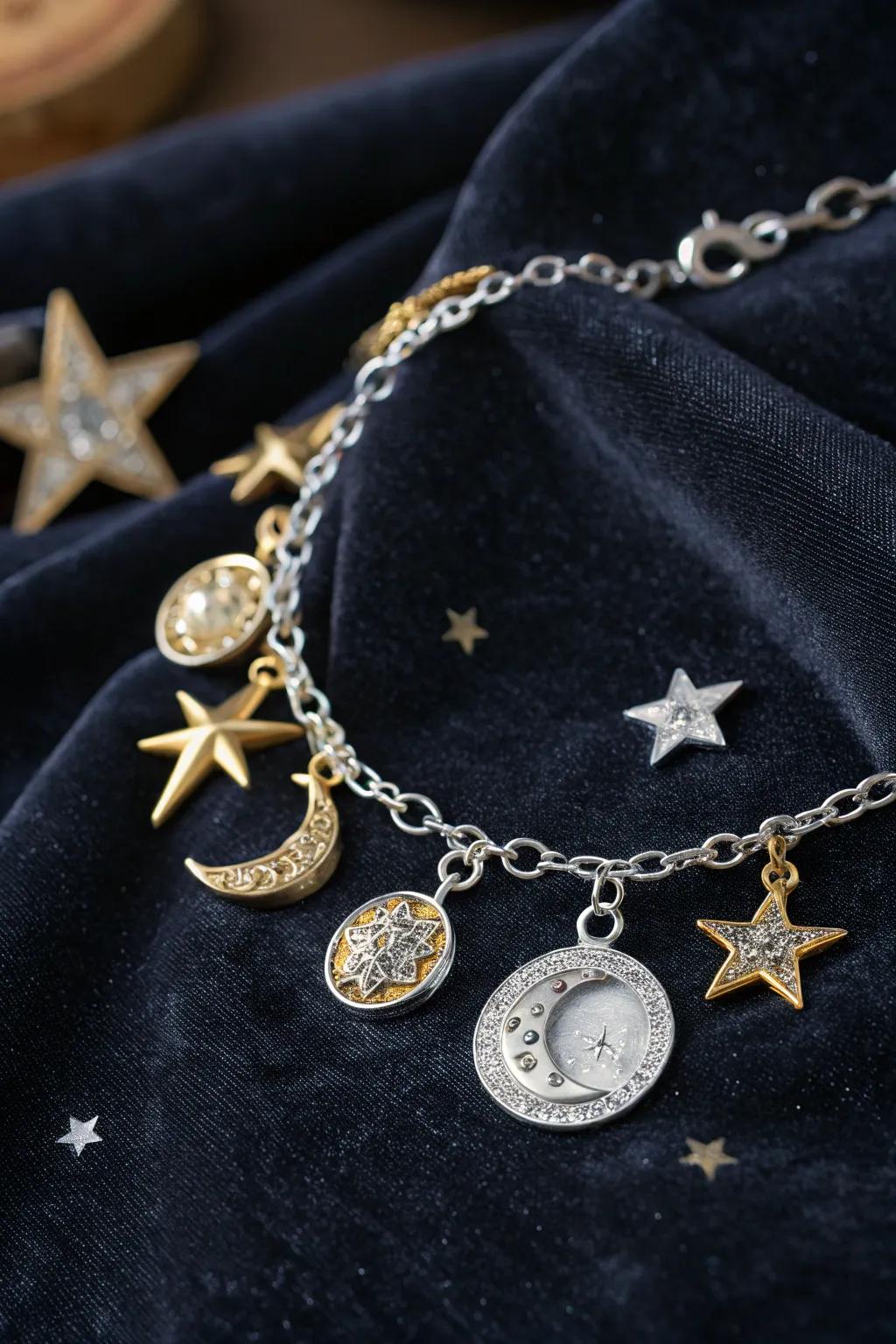 A celestial charm bracelet that captures the magic of the night sky.