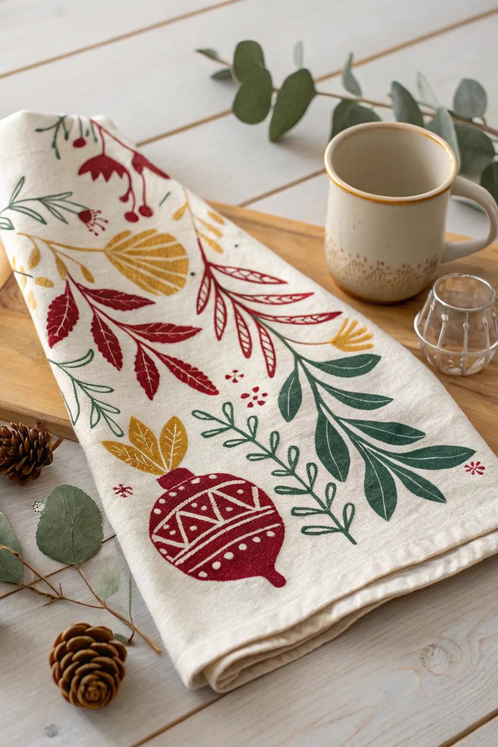 Elevate holiday gifting with handcrafted charm: A festive tea towel that's both stylish and practical.