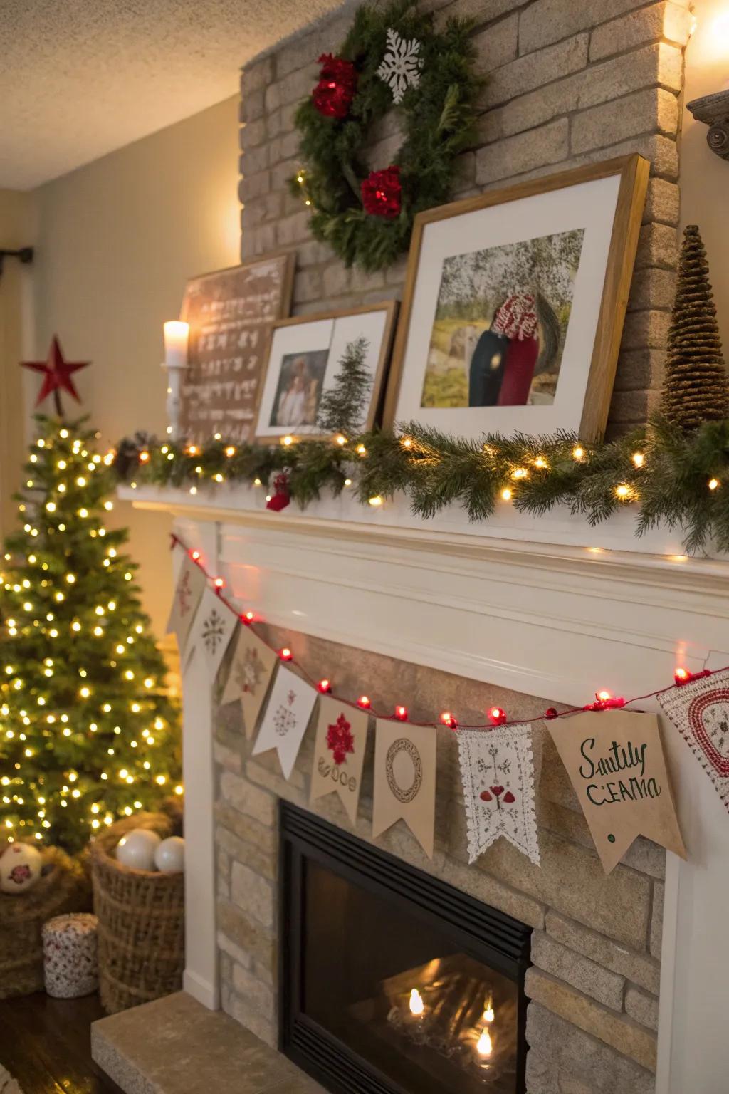 A creative DIY Christmas mantel.