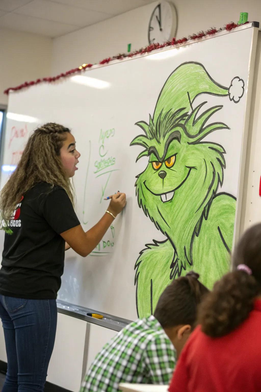 The Grinch's mischievous grin adds a playful twist to the board.