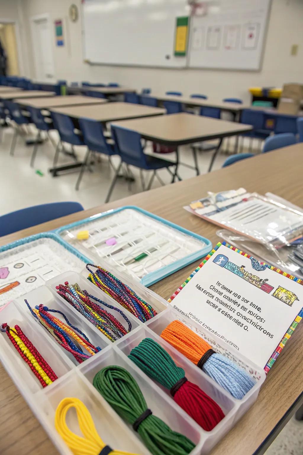 Friendship bracelet kits for creative bonding.