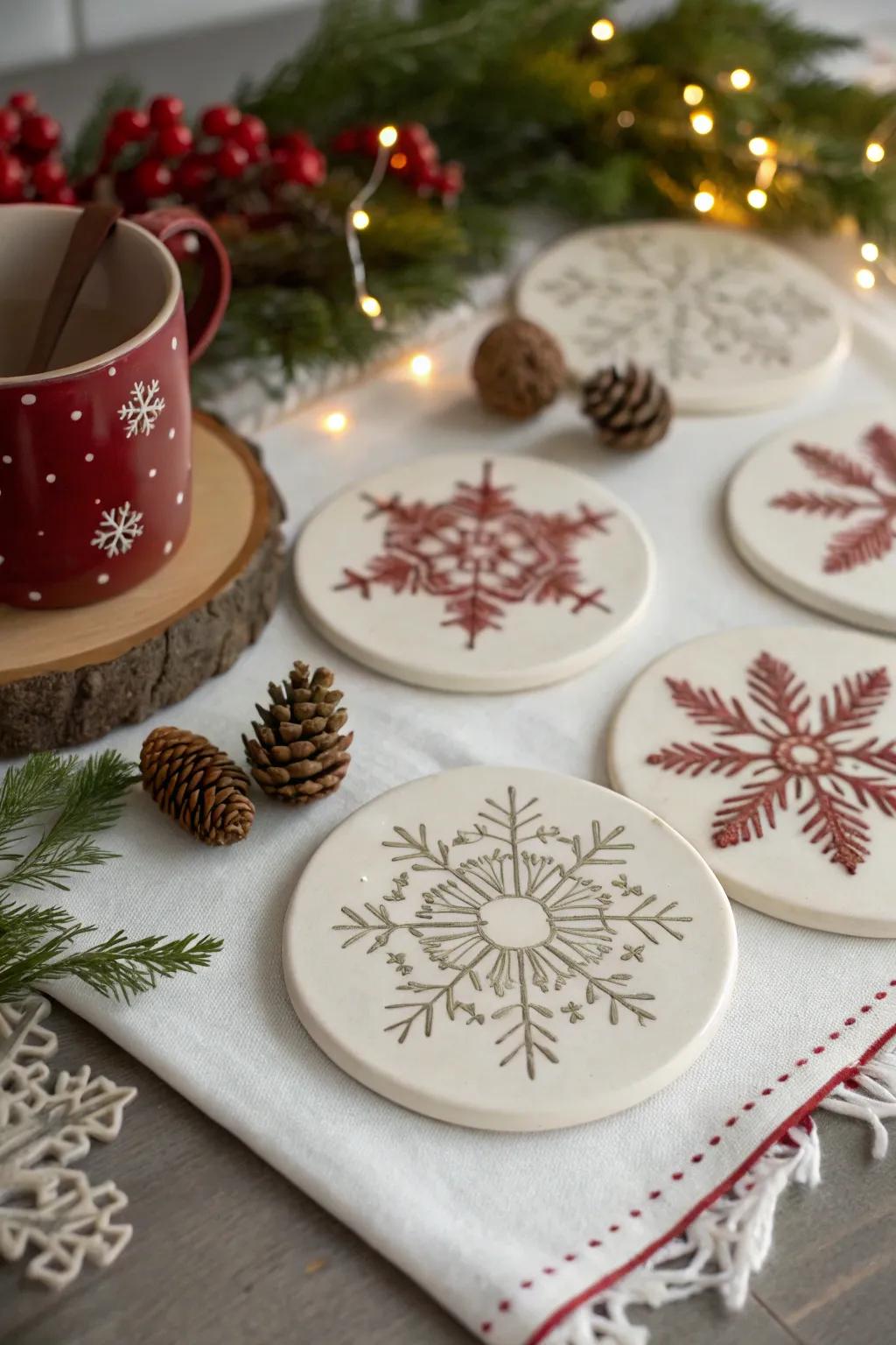 Holiday-themed coasters bring seasonal cheer to your gatherings.