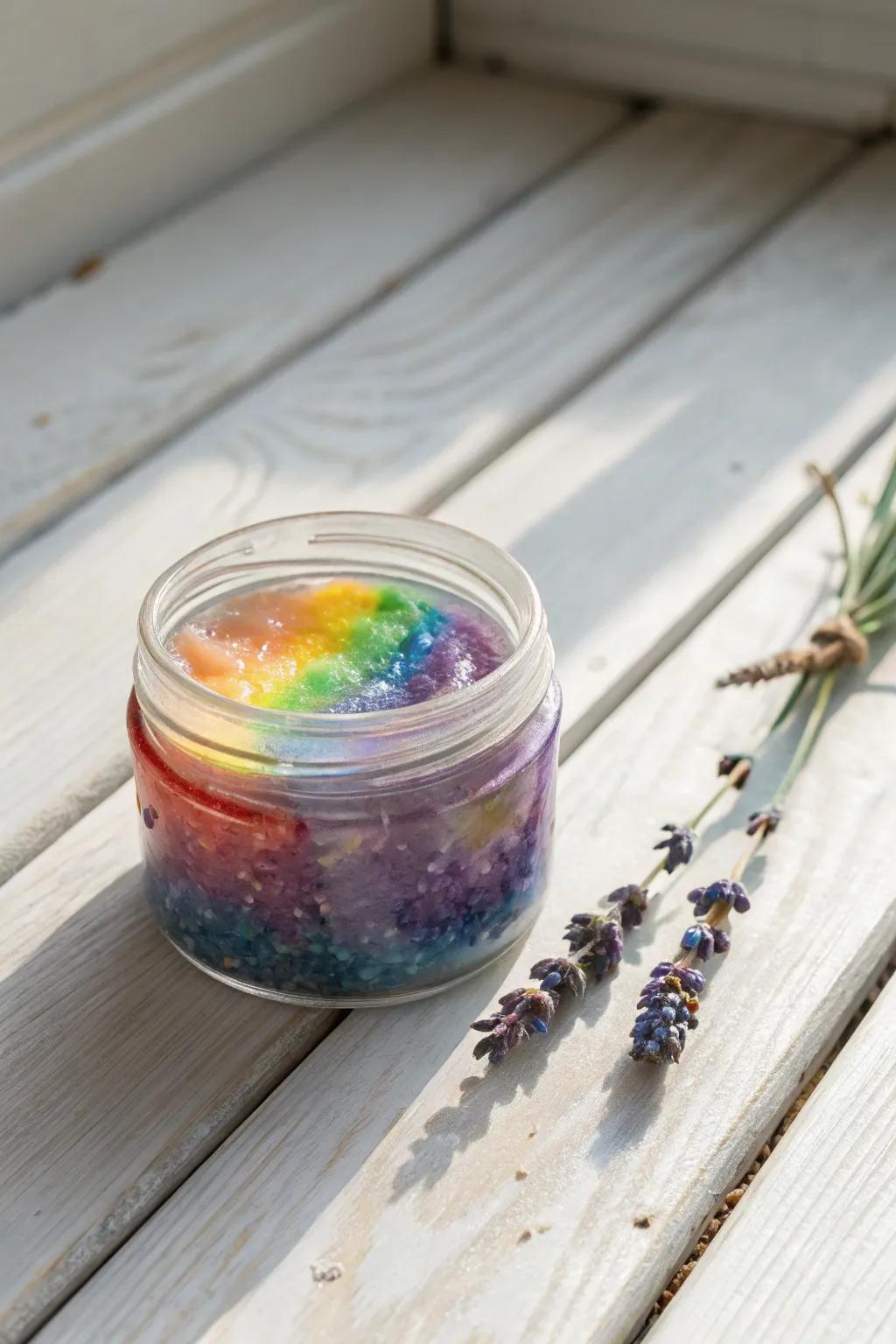 Unleash a cosmic rainbow in your hands with this vibrant, handcrafted slime masterpiece!