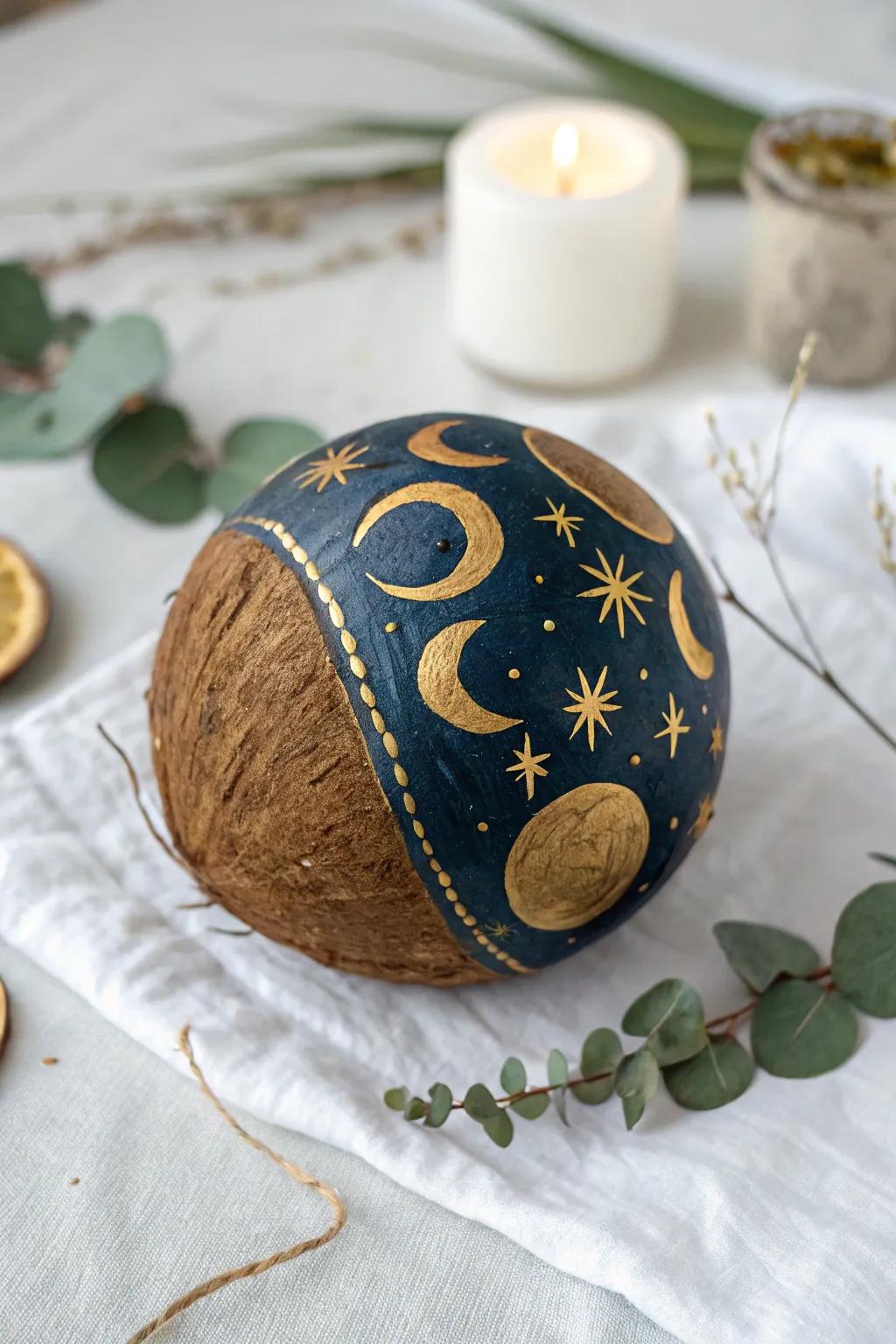 Add a touch of celestial magic to your decor with these mystical moon phase coconut designs. 🌙✨