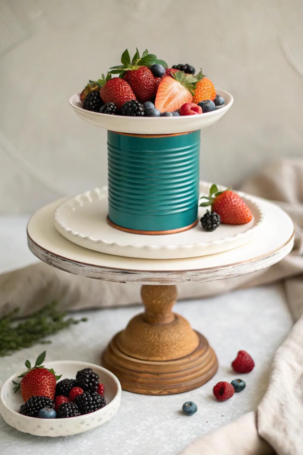 Elevate your dessert display with this chic, DIY cake stand. Perfect for those who appreciate minimalist elegance with a pop of color.
