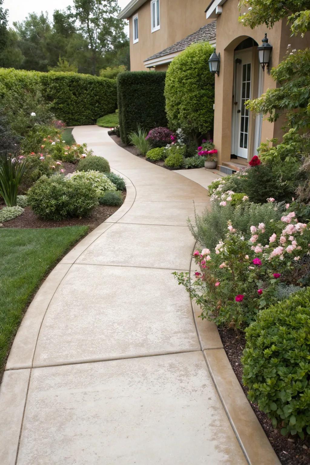 Sandstone concrete creates a soft and welcoming entrance.