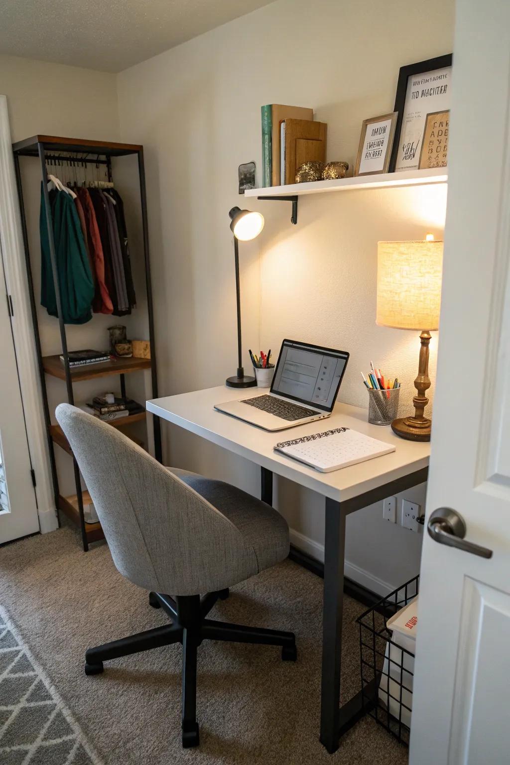 Create a functional home office by utilizing corner space efficiently.