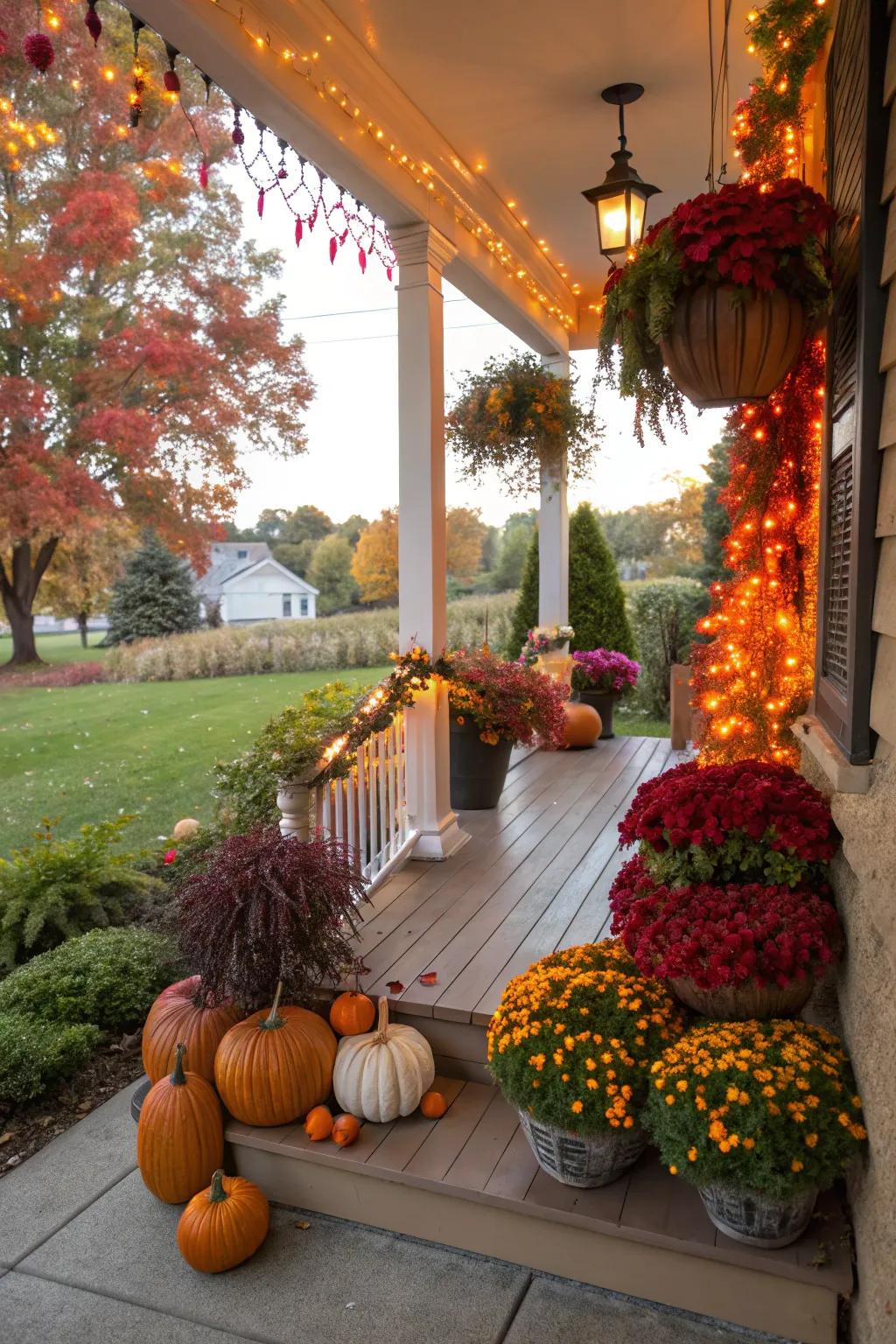 Seasonal decor keeps a porch fresh and inviting.