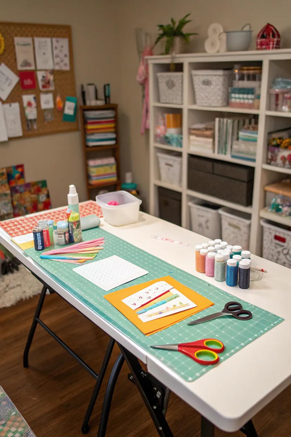 Folding table for flexible workspace options.