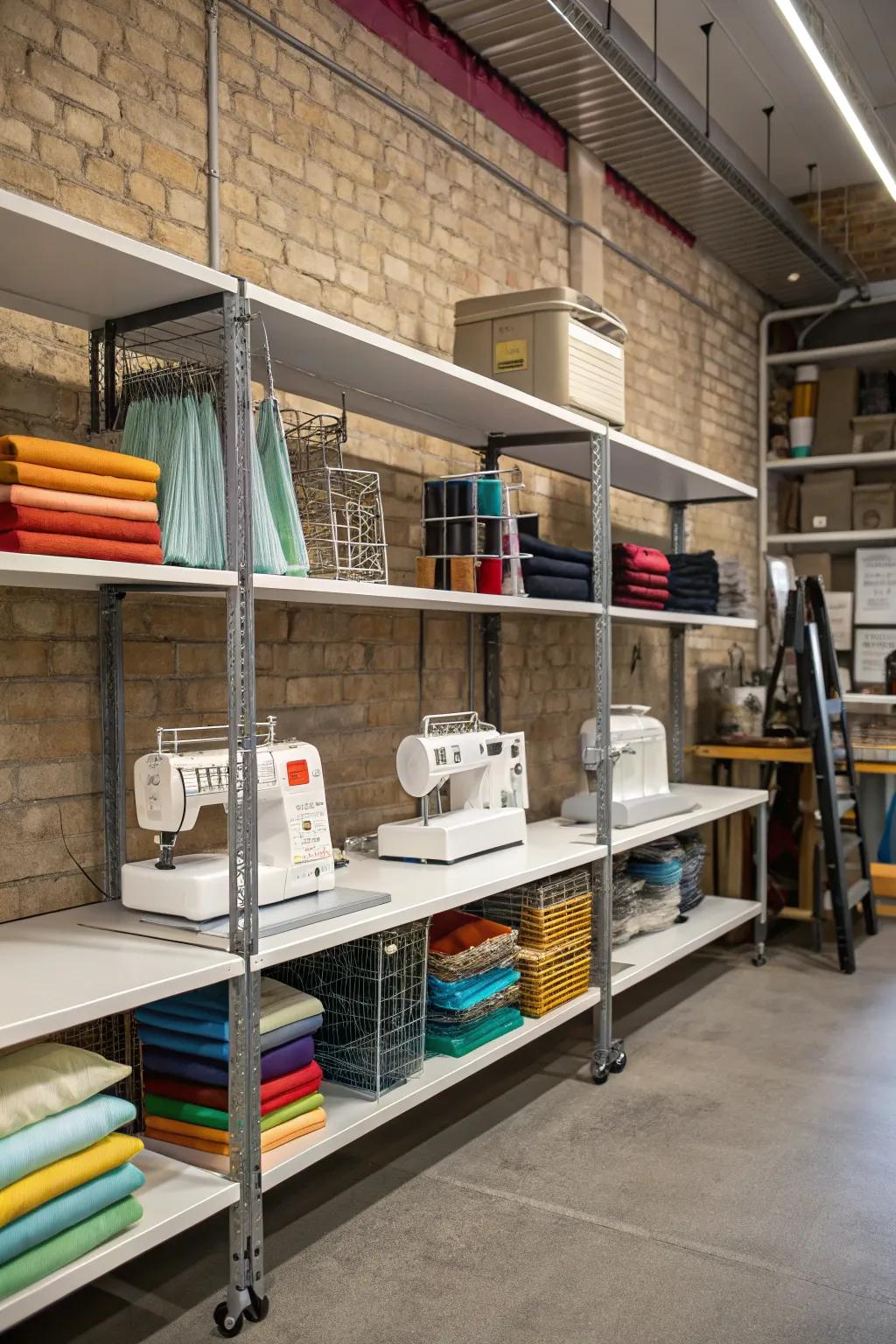 Wire shelving combines industrial style with sturdy storage.