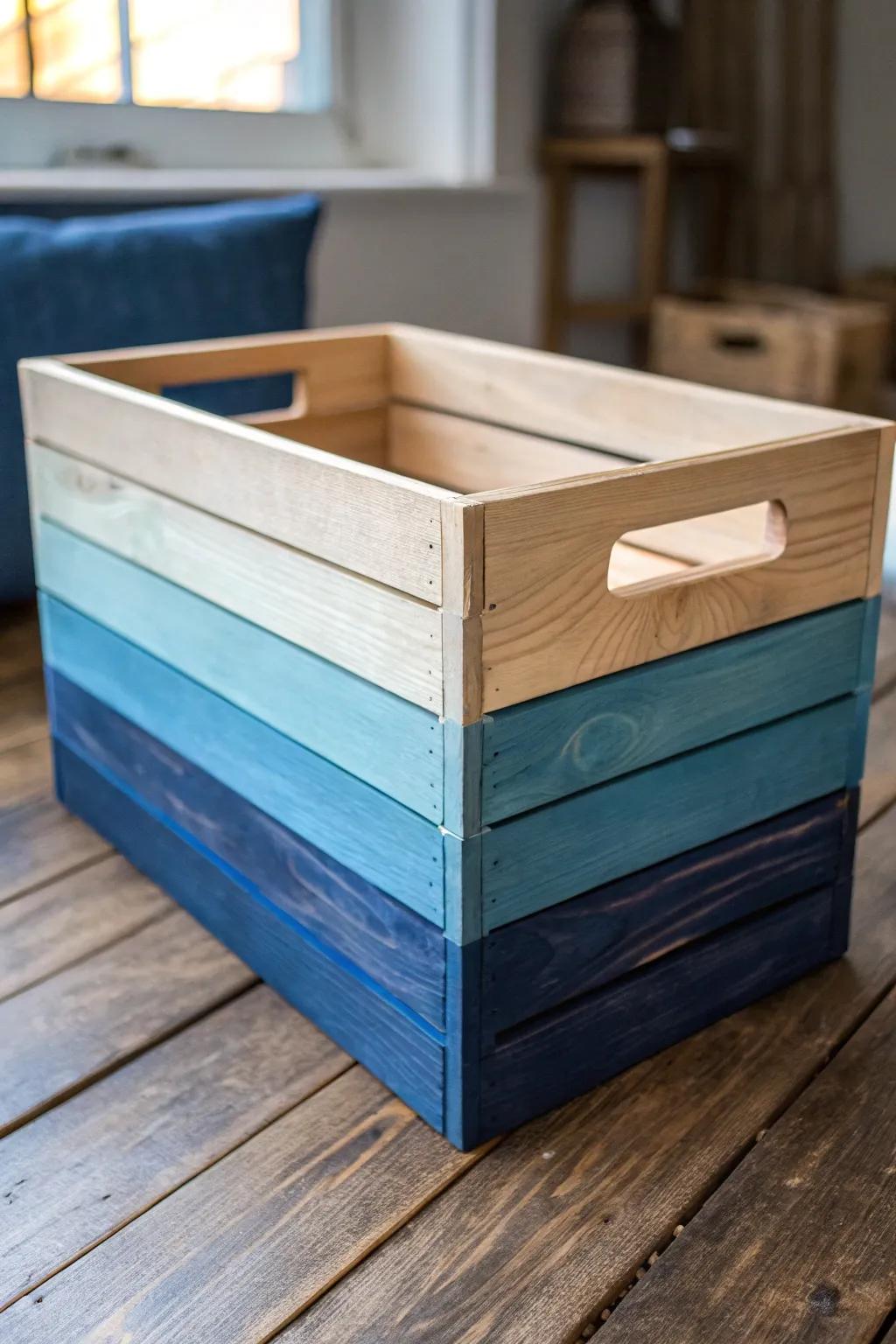 Elevate your space with the calming elegance of a blue ombre crate.