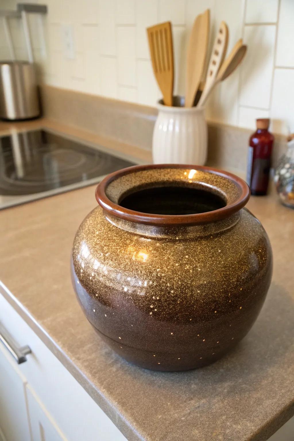 A micaceous bean pot: perfect for both cooking and display.